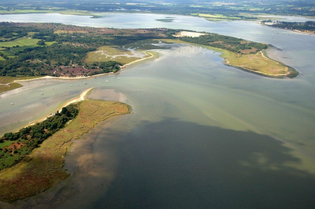 Aerial view of RSPB Arne Reseve, on the edge of Poole Harbour.